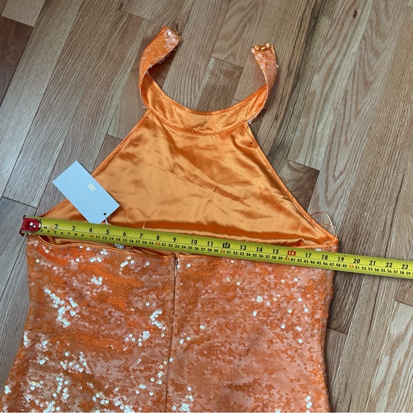 New - Caroline Constas Orange Sequin Halter Party Dress - prom dress - Picture 11 of 15